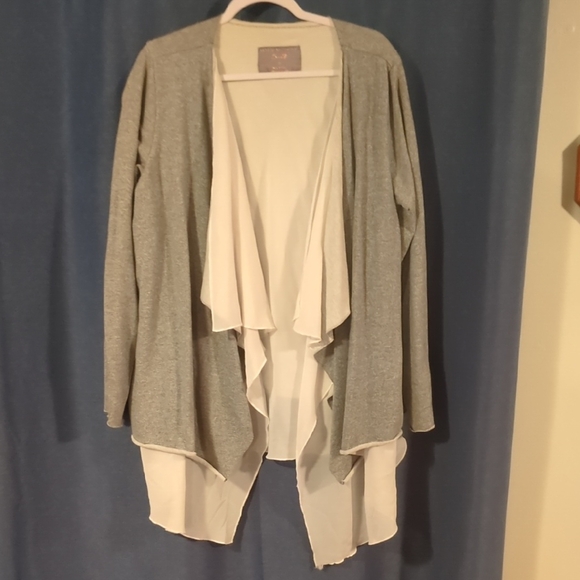 Seven7 Gray and Cream Open Front Cardigan - Picture 1 of 4
